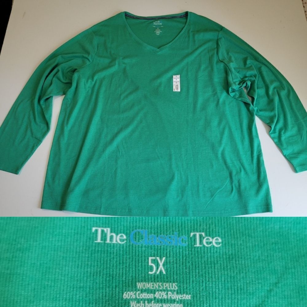 NEW 5X SOFT VNECK KELLY GREEN STRETCH LONG SLEEVE CLASSIC TEE TSHIRT TOP NWT